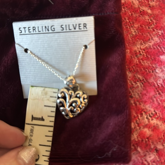 Sterling Silver Filagree Heart Charm on Necklace - Picture 5 of 7